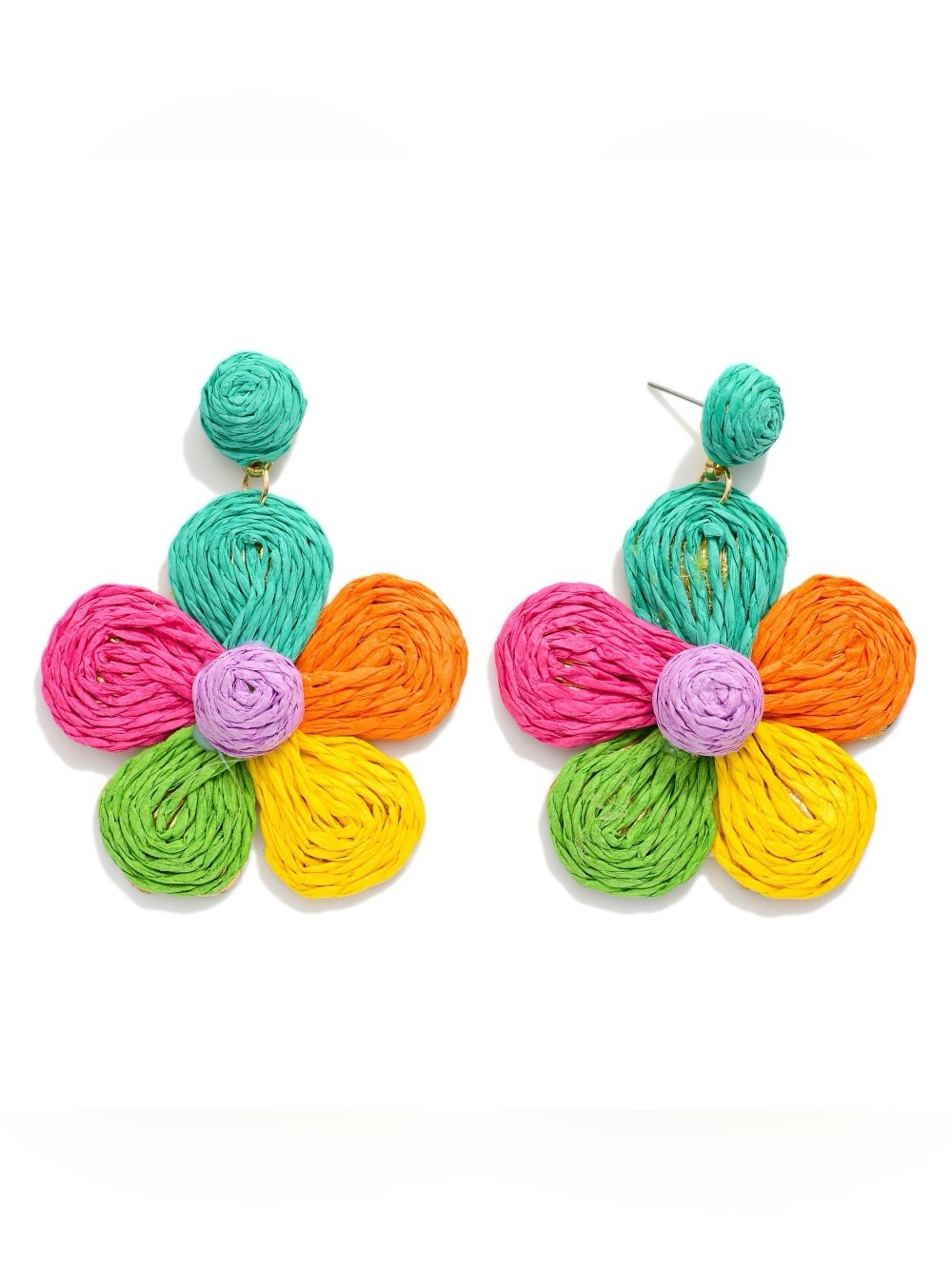 Colorful Floral Raffia Drop Earrings - Multi